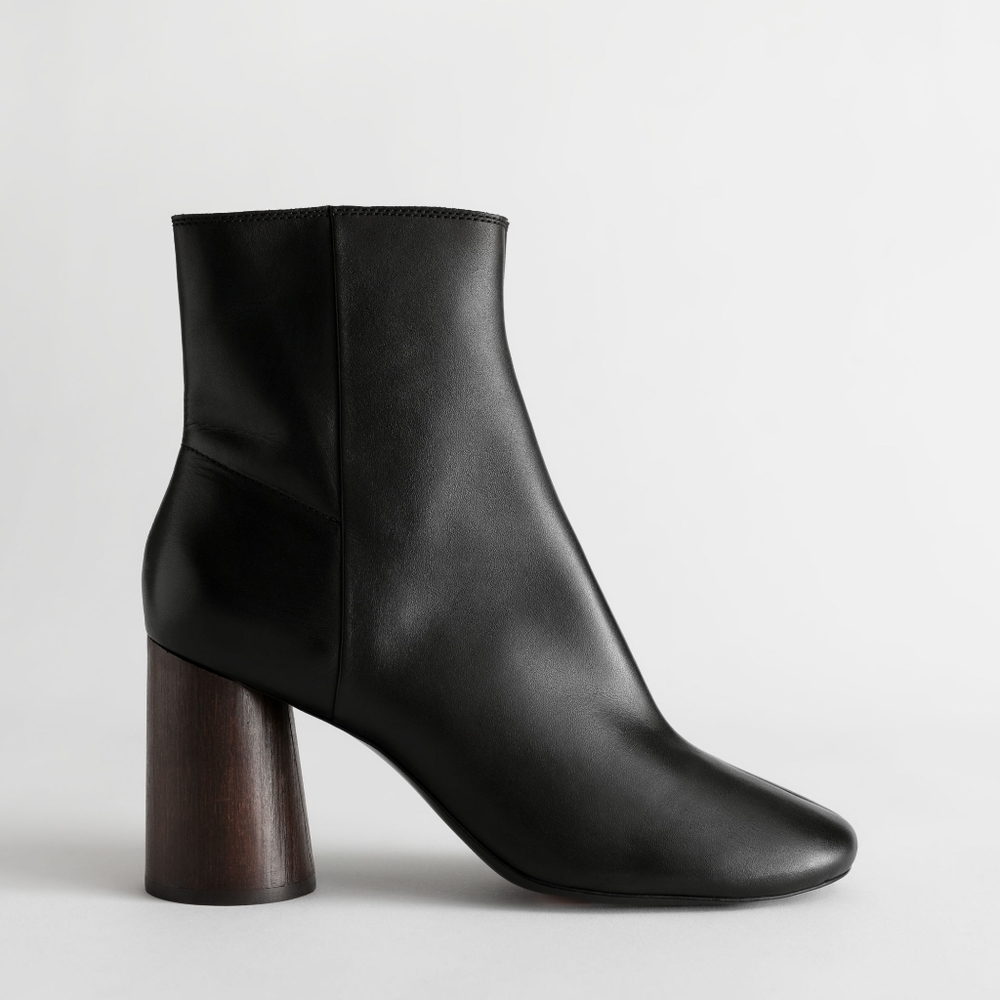 Almond Toe Black Leather Ankle Bootie